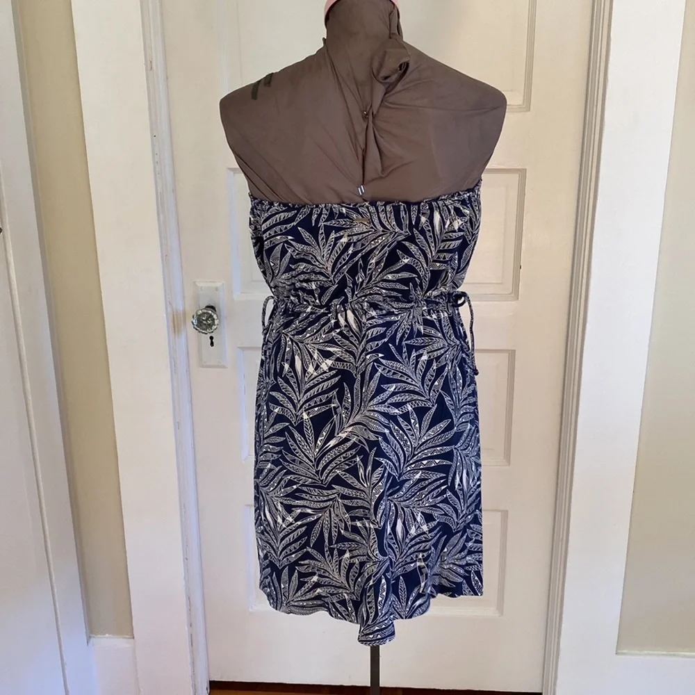 Volcom Strapless Navy‎ Blue Tropical Print Dress Small